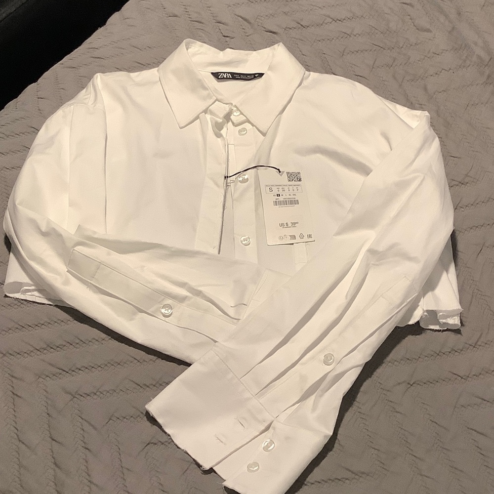 Zara White Long-Sleeve Dress Shirt